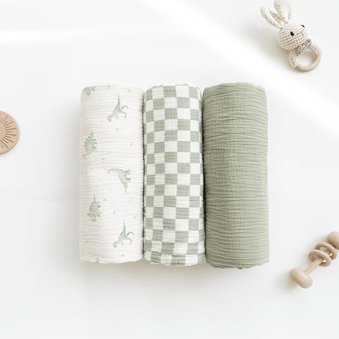 Konssy 3-Pack Muslin Baby Swaddle Blankets, 47 x 47 in Receiving Blankets | - Image 5