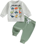 Nyapruwe Toddler Baby Boy Fall Outfit Funny Print Long Sleeve Sweatshirt Joggers Pants Set Kids Warm Winter Clothes