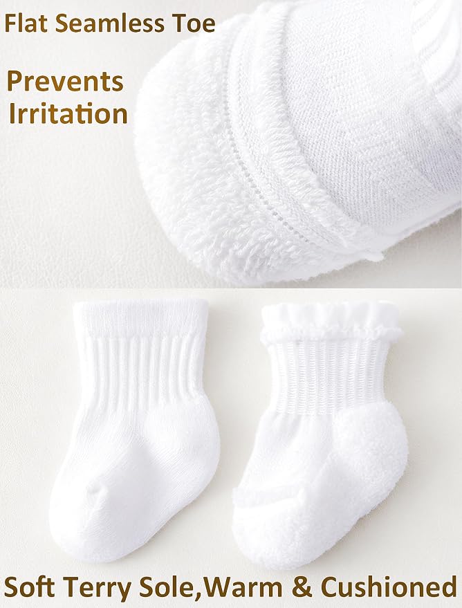 Newborn Socks 0-3 Months Preemie Infant Cotton Terry Ankle Socks 6 Pairs - Image 4