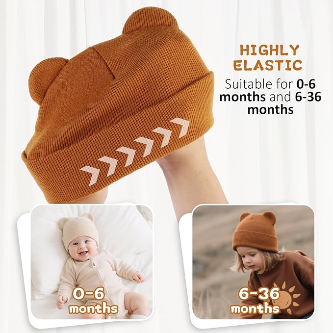 Baby Winter Beanie Hat, Kids Cute Bear Ears Soft Knit Beanie - Image 5