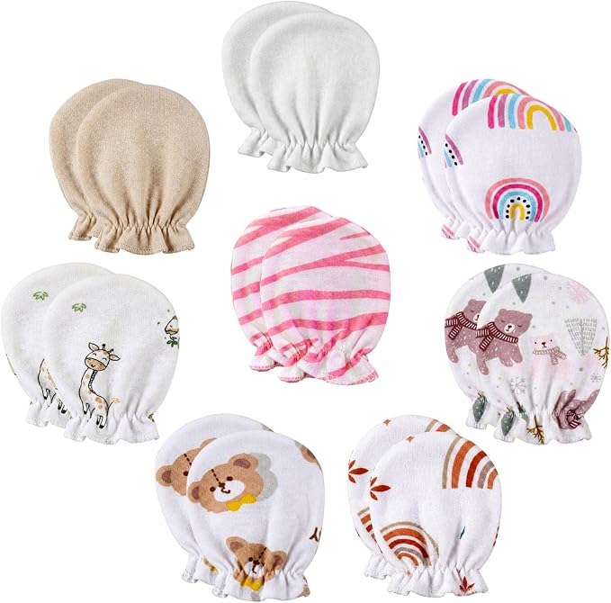 8 Pairs Newborn Baby Mittens No Scratch, Cotton Baby Gloves Infant Mittens by Unknown