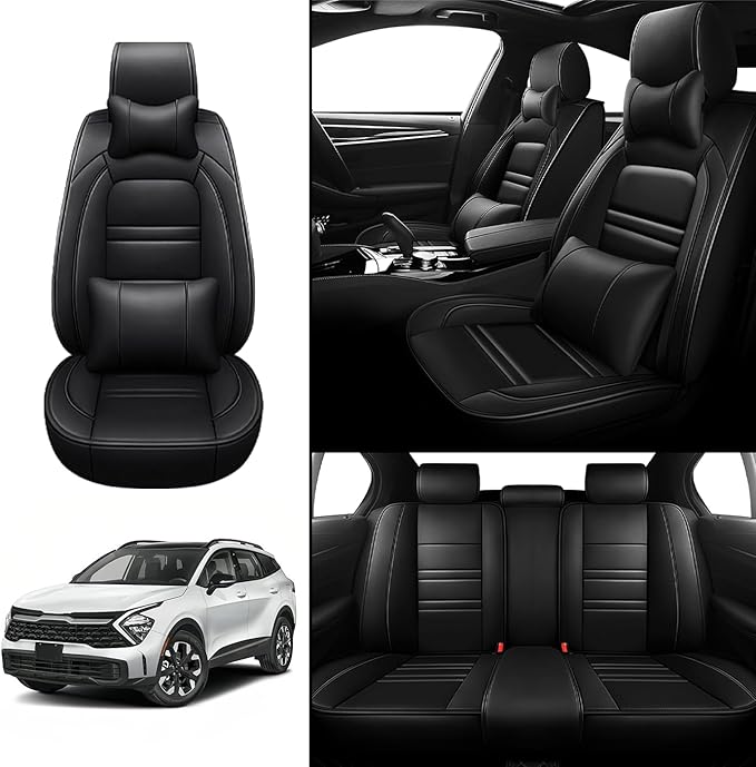 Car Seat Covers for kia sportage 2005-2025 | 5-Seats Seat Covers, Waterproof Seat Protectors, Automotive Seat Covers (Full Set with Pillow,Black)
