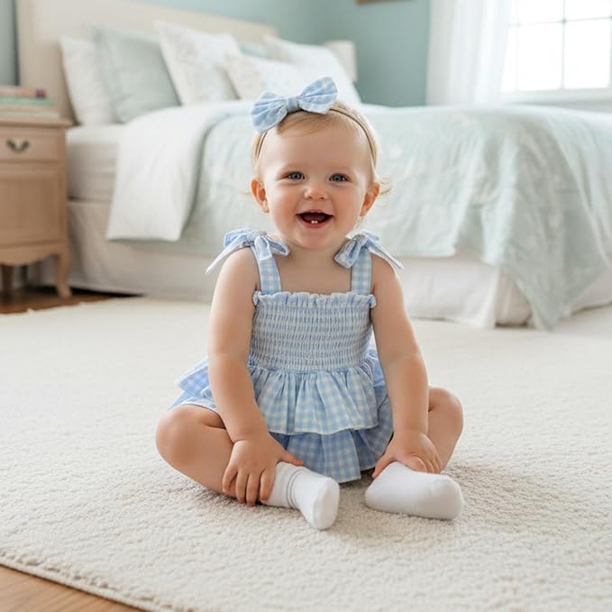 Newborn Baby Girl Summer Clothes Plaid Ruffle Bodysuits Onesie Infant Girl - Image 2
