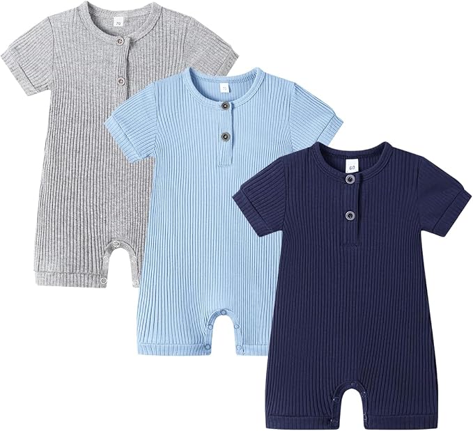 Bafeicao Baby Boy Girl 2/3 Pack Solid Romper Ribbed Short/Long Sleeve | by Bafeicao