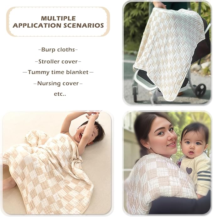 Checkered Muslin Baby Blanket 2 Pack 6 layer Cotton Swaddle Blanket 43" | Ultra - Image 4
