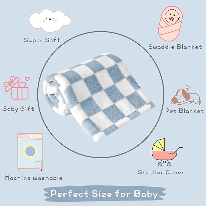 Yurhap Checkered Baby Blanket Fleece Baby Blankets - Image 7