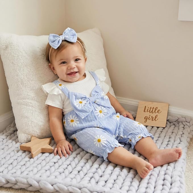 YINGISFITM Newborn Baby Girl Summer Clothes Short Sleeve Bubble Romper Bow - Image 4