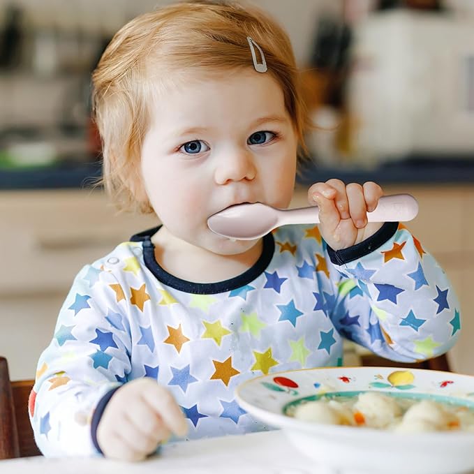 12 Pcs Kids Spoons and Forks Toddler Utensils Plastics Reusable Silverware Baby Cutlery Set Feeding Dinnerware Utensils BPA Free Microwave Dishwasher and Freezer Safe- Green
