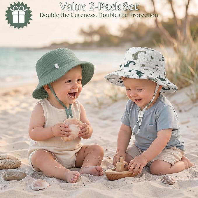 Play Tailor 2 Pack Newborn Baby Sun Hat Breathable Muslin Cotton Cap 0-24M | - Image 5
