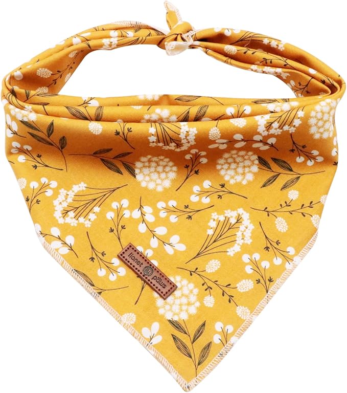 Lionet Paws Flower Dog Bandana, Fabric Yellow Dogs Kerchief by lionetpaws