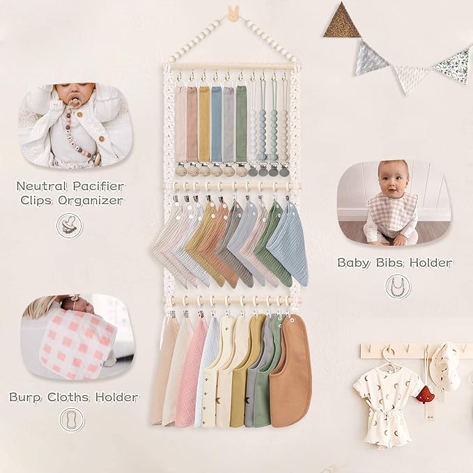 POVETIRE Pacifier Clip Holder Baby Bibs Organizer Burp Cloth Storage - Image 5