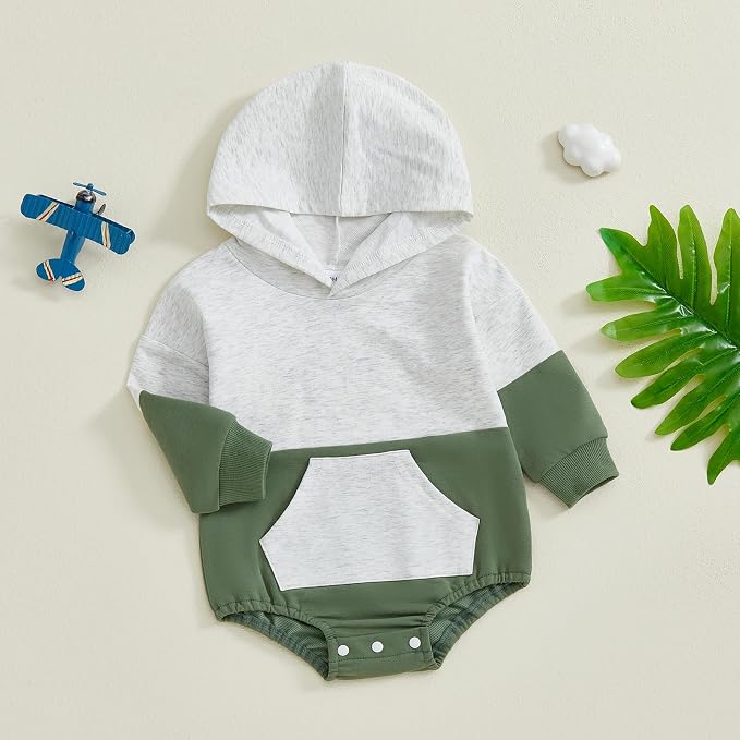 Thorn Tree Newborn Baby Boys Hooded Sweatshirt Long Sleeve Solid Romper Infant - Image 3