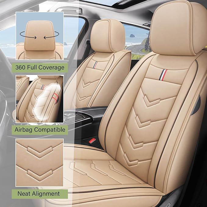 Leather Car Seat Covers Fit for LR Range Rover 2022-2025, 5 Seater Waterproof and Wear-Resistant Seat Cover Interior Accessories(Full Set,Beige)