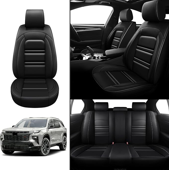 Seat Covers for Chevy Traverse 2009-2025 | 5-Seats Leather Seat Covers, Easy to Install Automotive Seat Covers Full Set (Full Set, Black)