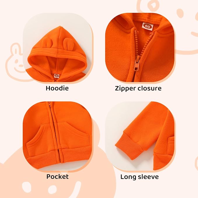 Happy Town Baby Clothes for Girls Boys Clothes Solid Color Zipper Hoodie and - Image 3