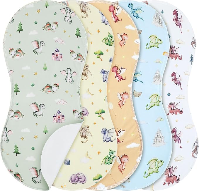 SmoothNovelty 5 Pack Watercolor Dragon Pattern Baby Burp Cloths Soft Absorbent by SmoothNovelty