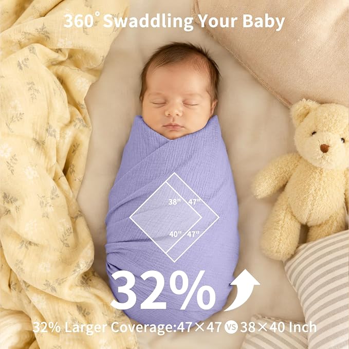 NESTALLY Cocoon Muslin Swaddle Blankets 3 Pack, Soft Breathable Large 47"x47" - Image 2