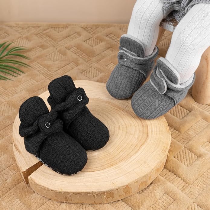 Babelvit Newborn Baby Boy Girl Soft Fleece Booties Stay On Infant Slippers - Image 2