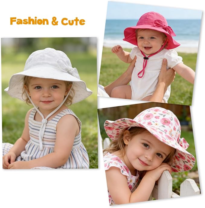 Baby Girl Sun Hat with UPF 50+ Outdoor Adjustable Beach Hat with Wide Brim - Image 7