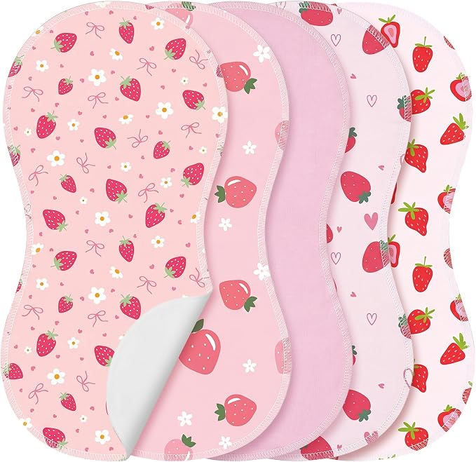 SmoothNovelty 5 Pack Strawberry Baby Burp Cloths Soft Absorbent Burping Rags by SmoothNovelty