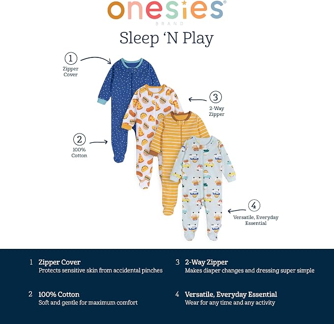 Onesies Brand Baby Boys' 4-pack Sleep 'N Play Footies - Image 6