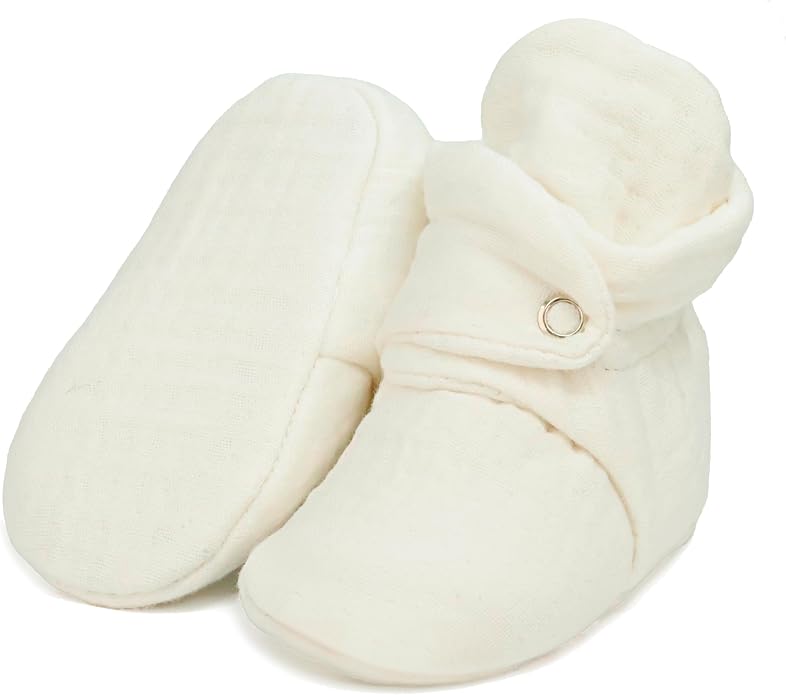 Ella Bonna Baby Booties Organic Cotton Muslin Newborn Baby Slippers Baby Boy by EllaBonna
