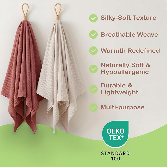 100% Organic Cotton 2 PK Muslin Baby Blanket Unisex 47x47 Inch | Oeko-TEX - Image 4