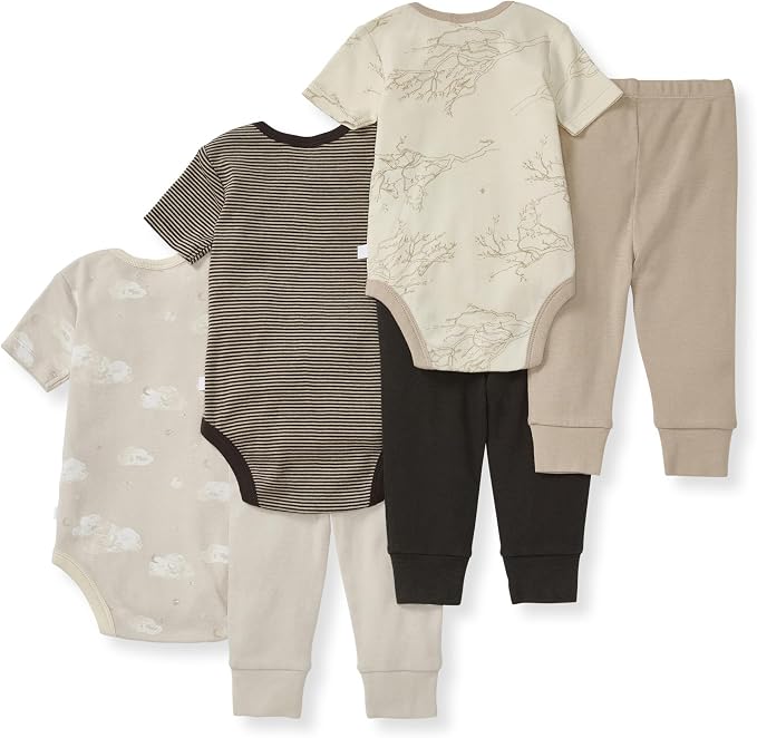 Burt Bees - 6Pk Baby Girl Organic Cotton Bodysuit & Pant Set, Ranunculus - Image 2