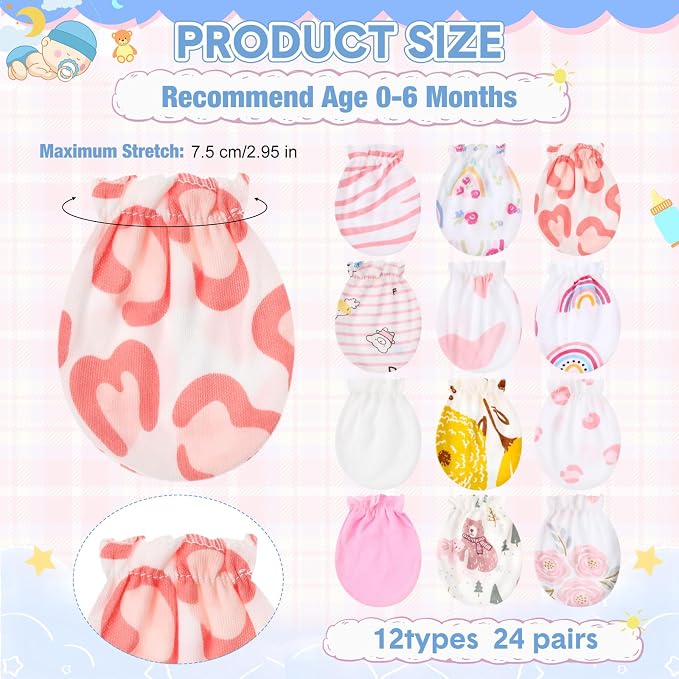 Geyoga 24 Pairs Newborn Baby Mittens No Scratch - Image 2
