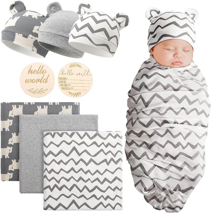 DRESHOW BQUBO Cotton Baby Swaddle Hat Set Newborn Infant Receiving Blankets by DRESHOW