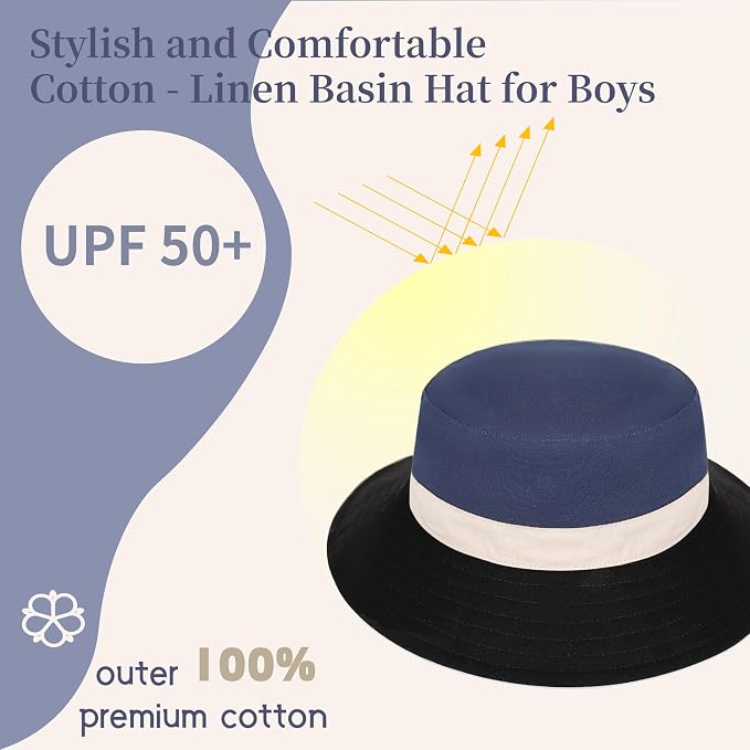 Baby Boy Sun Hat Toddler Bucket Beach Hat Girl UPF 50+ Cotton Linen | Beach - Image 4