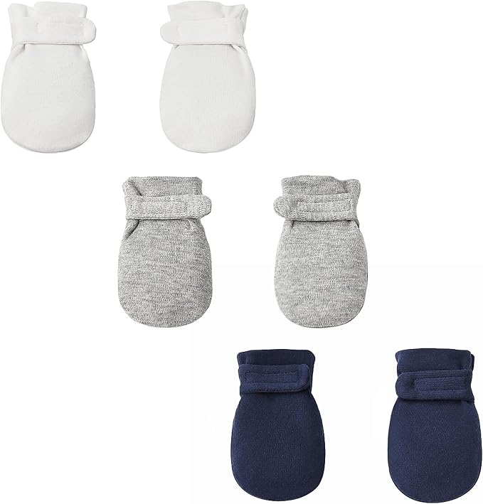 Newborn Baby No Scratch Mittens Stay On, 100% Cotton Breathable, Adjustable by Reyow