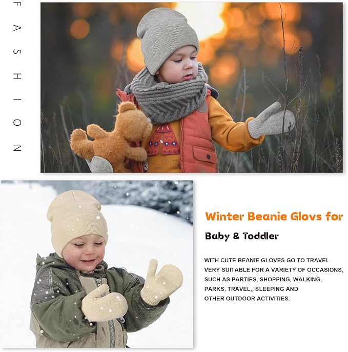 Baby Beanie Hat Gloves Set, Kids Winter Warm Knit Hat - Image 7