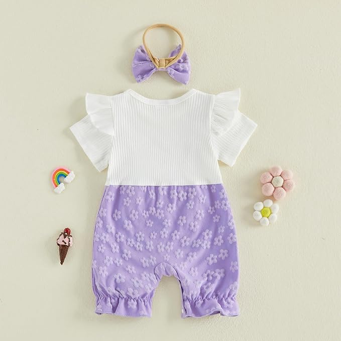 YINGISFITM Newborn Baby Girl Summer Clothes Short Sleeve Bubble Romper Bow - Image 5
