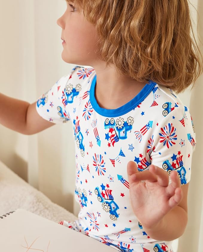 babee Reshinee Bamboo Viscose Toddler Boys Pajamas Set, Short Sleeve Kids - Image 5