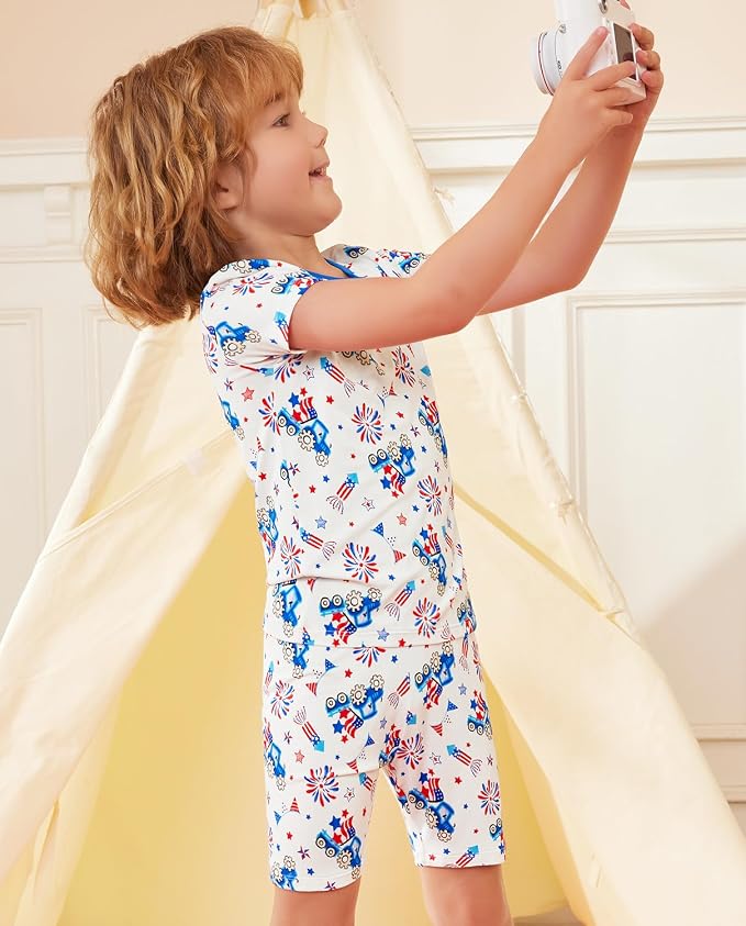 babee Reshinee Bamboo Viscose Toddler Boys Pajamas Set, Short Sleeve Kids - Image 8