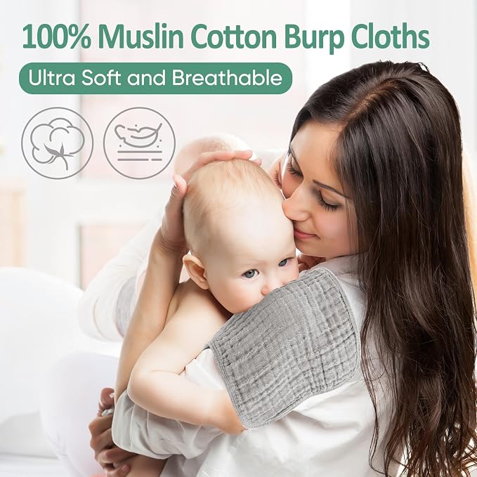 MIGIOL Muslin Burp Cloths 100% Cotton Pack of 12. Soft, Gentle & Absorbent Baby - Image 3