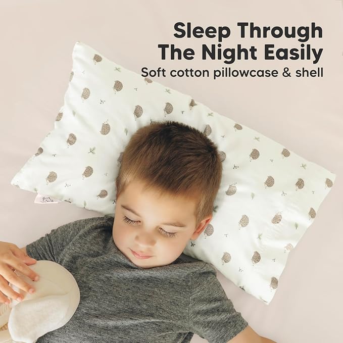 Toddler Pillow with Pillowcase - 10x18 My Little Dreamy Kids Travel Bed Pillows for Sleeping, Organic Cotton Small Pillowcase, Soft & Breathable, Machine Washable, Toddlers 2-5 Years Old (Bruce)