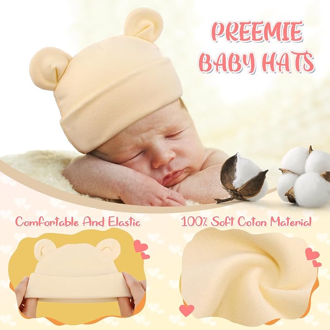 Toulite 6 Pcs Preemie Hats Cotton Preemie Beanies Baby Caps Cute Beanie Bear - Image 5