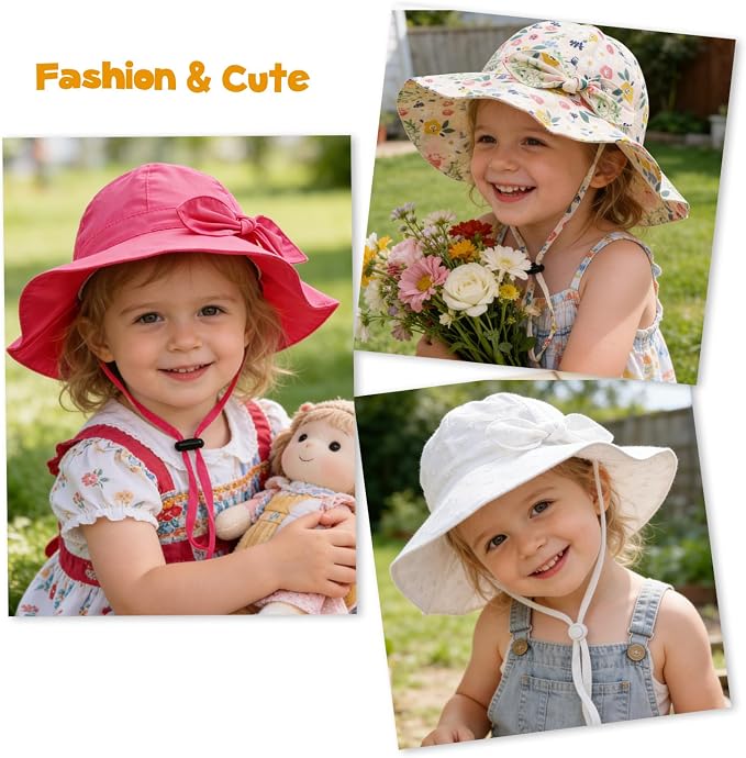 Baby Girl Sun Hat with UPF 50+ Outdoor Adjustable Beach Hat with Wide Brim - Image 7