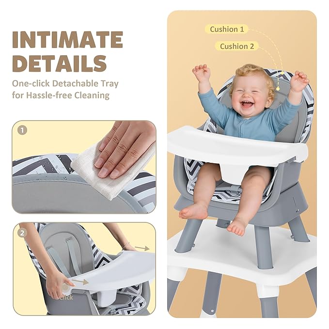 Baby High Chair, 8 in 1 Convertible Highchairs for Babies and Toddlers, Children Dining Booster Seat/Kids Building Block Table for Girls Boys, Baby Seat with Removable Tray, Chevron