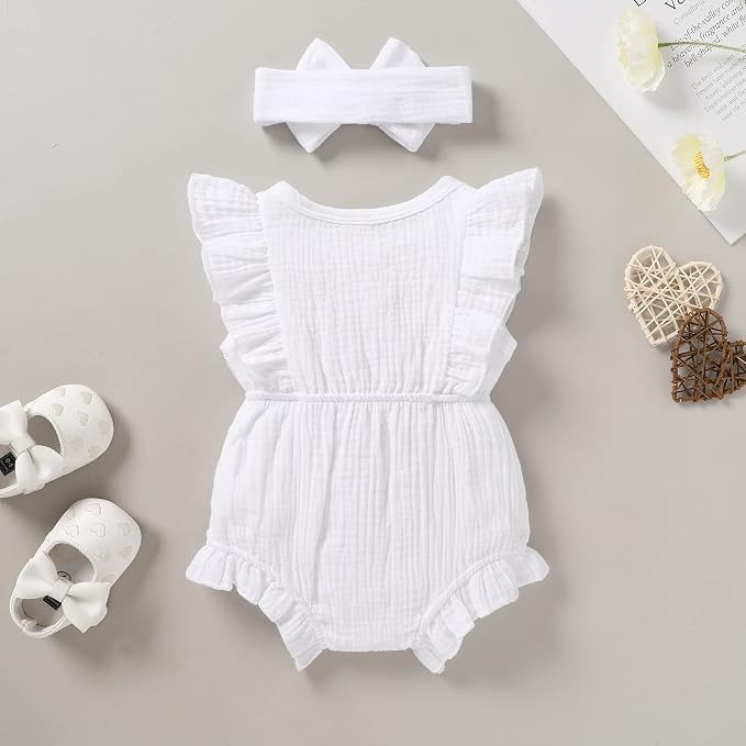 YOUNGER TREE Toddler Baby Girl Ruffled Sleeveless Romper Casual Summer Jumpsuit - Image 3