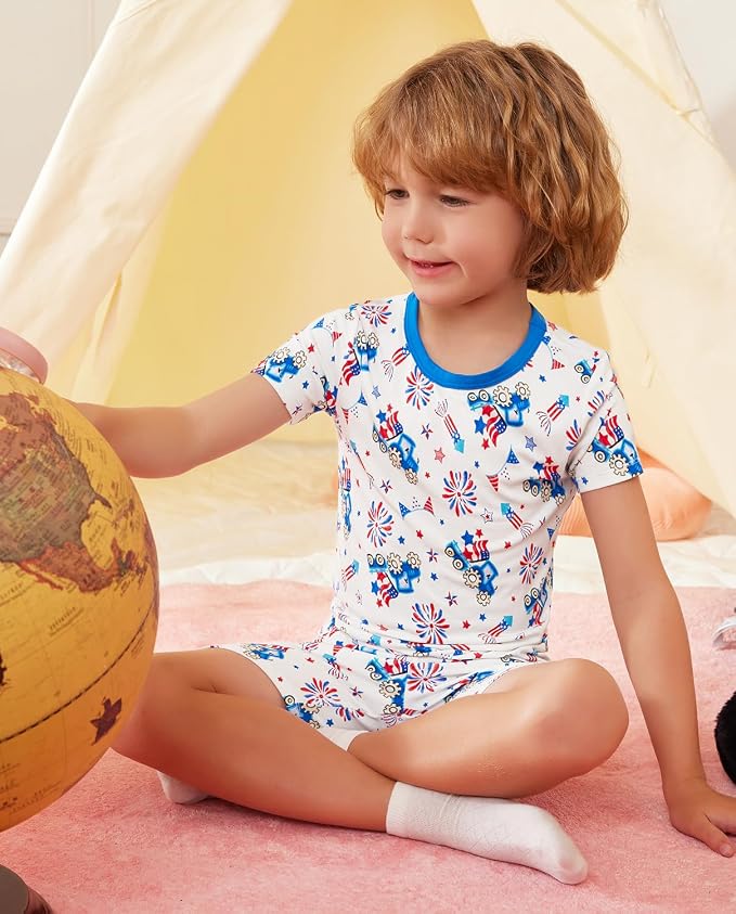 babee Reshinee Bamboo Viscose Toddler Boys Pajamas Set, Short Sleeve Kids - Image 7