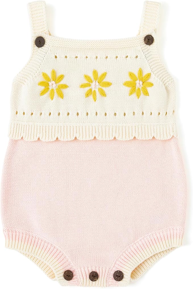 Simplee kids Baby Girl Romper, Sleeveless Pompoms Square Neck | Soft Breathable - Image 2