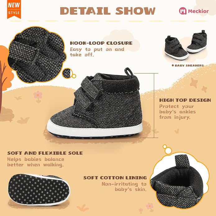 Meckior Toddler Baby Boys Girls High Tops Ankle Sneakers Soft Anti-Slip Sole PU - Image 5