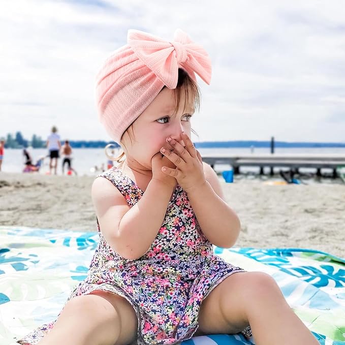 DRESHOW BQUBO 5 Pieces Newborn Baby Turban Hats Bow Baby Infant Beanie - Image 2