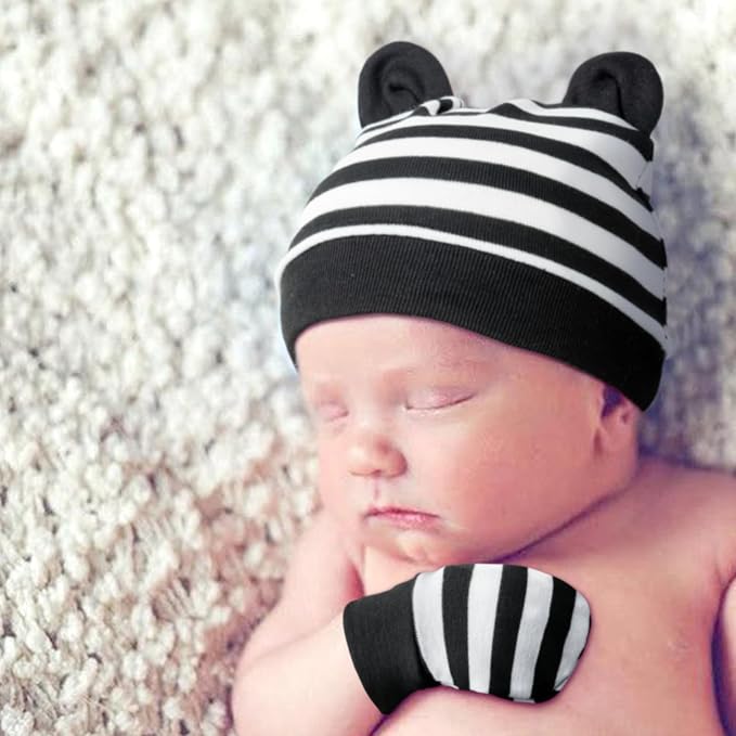 Newborn Baby Hat and Mittens Set Bear Ears Toddler Infant Beanie Caps Newborn - Image 7