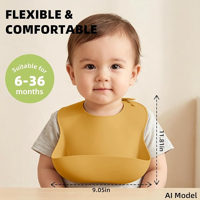 Set of 3 Silicone Bibs for Babies Toddler, Soft Adjustable Bibs for Baby Girl - Image 5