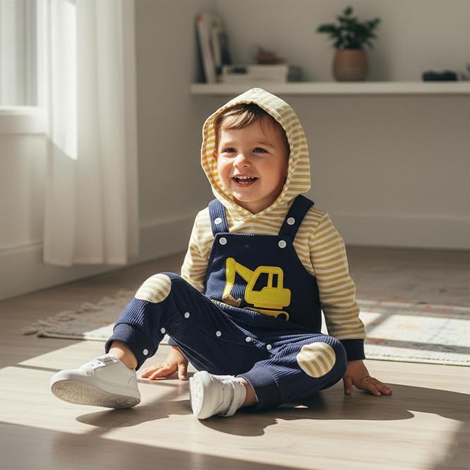 Infant Baby Boy Fall Winter Clothes Outfit Hooded Long Sweatshirt Pant Set - Image 2