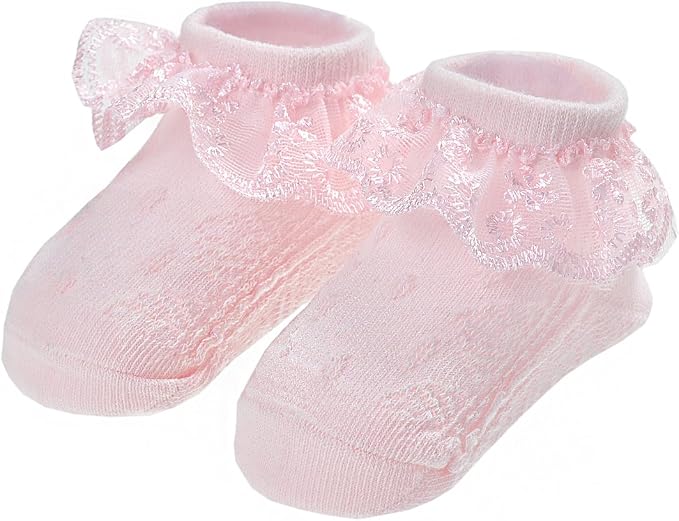 EPEIUS Baby Girl Ruffle Socks, Eyelet Frilly Lace Socks - Image 9